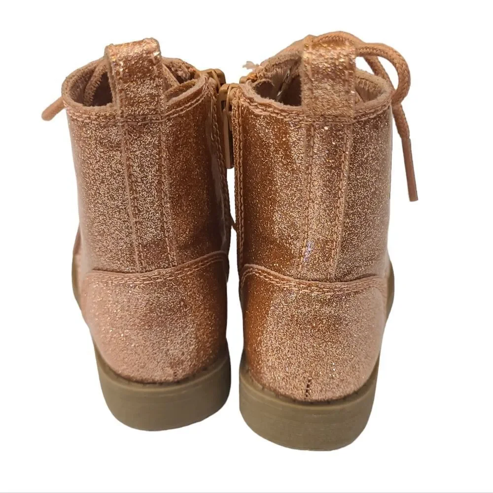 Rose Gold Little Girls‎ Lace-Up Glittery Boots sz 7 NWOT